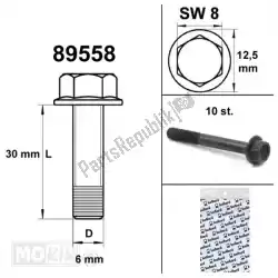 Here you can order the flange crankcase bolts sw 8 m6x30 black 10pcs from Mokix, with part number 89558: