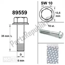 Aquí puede pedir pernos de marco de brida sw10 m6x35 en blanco 10 piezas de Mokix , con el número de pieza 89559: