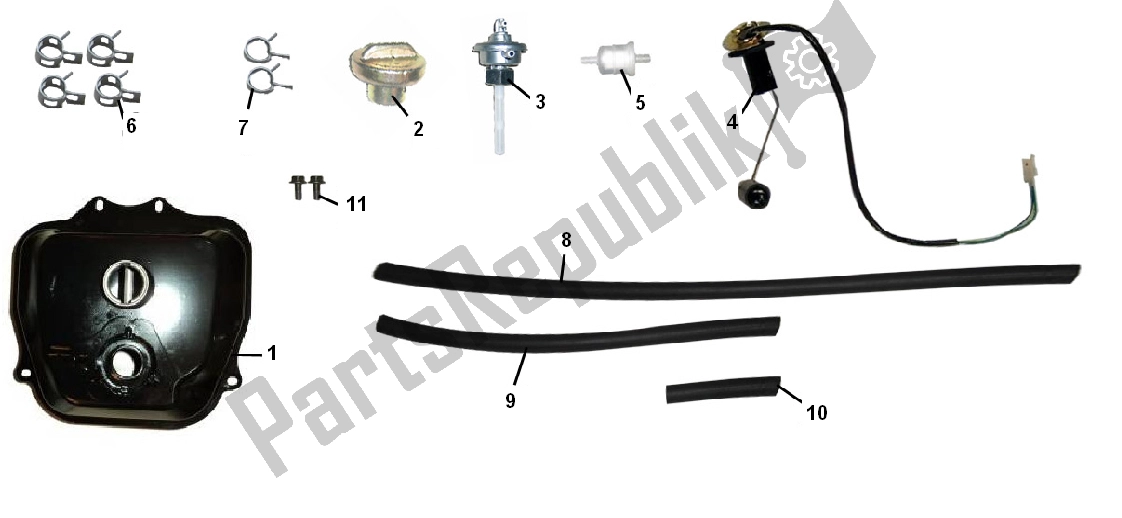 All parts for the Fuel Tank of the AGM Classic LX S VX 50 2000 - 2010