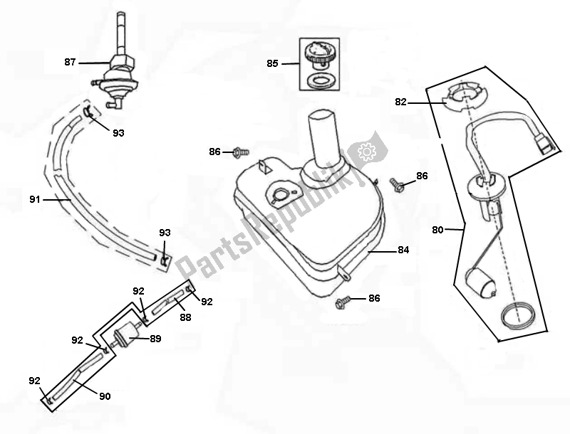 All parts for the Fuel Tank of the AGM Grand Retro 50 2000 - 2010