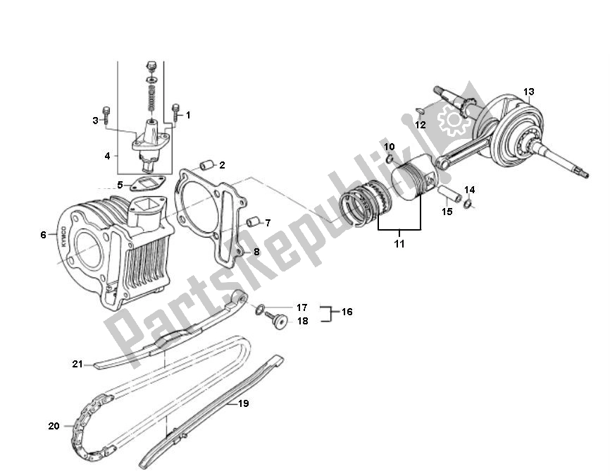 All parts for the Cylinder of the AGM Grand Retro 50 2000 - 2010