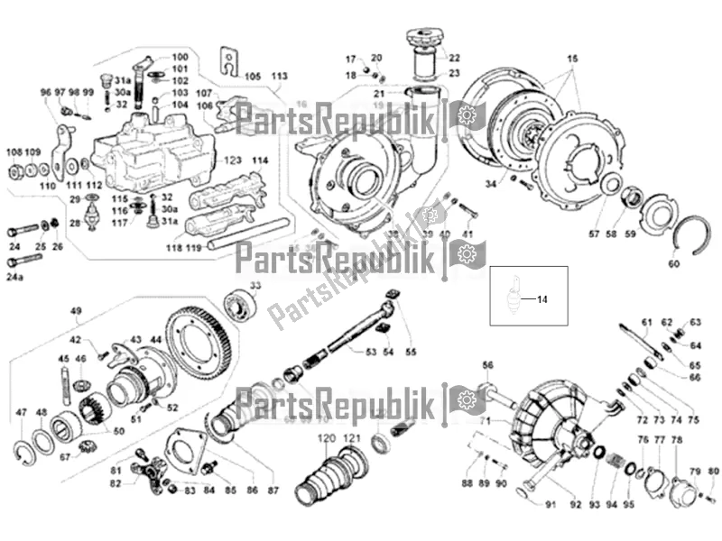 All parts for the Gearbox - Differential Gear - Axle Shaft - Clutch (5-gear Version) of the APE TM 703 Diesel LCS 422 CC 2005 - 2022