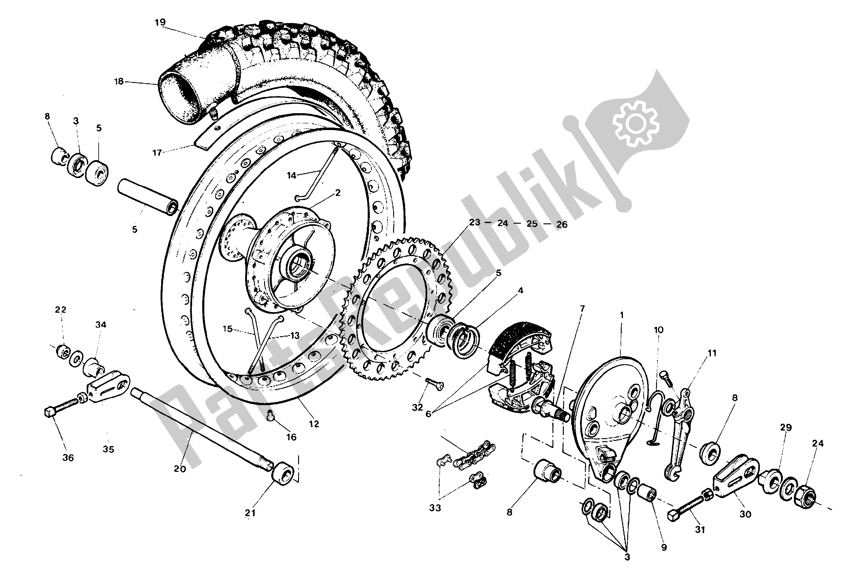 All parts for the Rear Wheel of the Aprilia Tuareg 125 1985