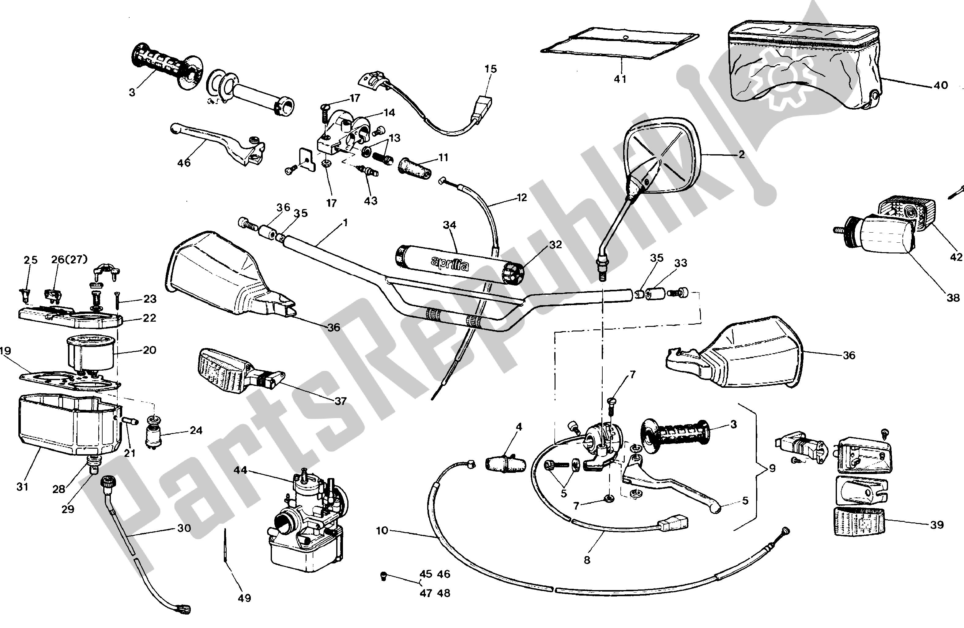 Todas las partes para Manejar Barras Y Comandos de Aprilia Tuareg 125 1985