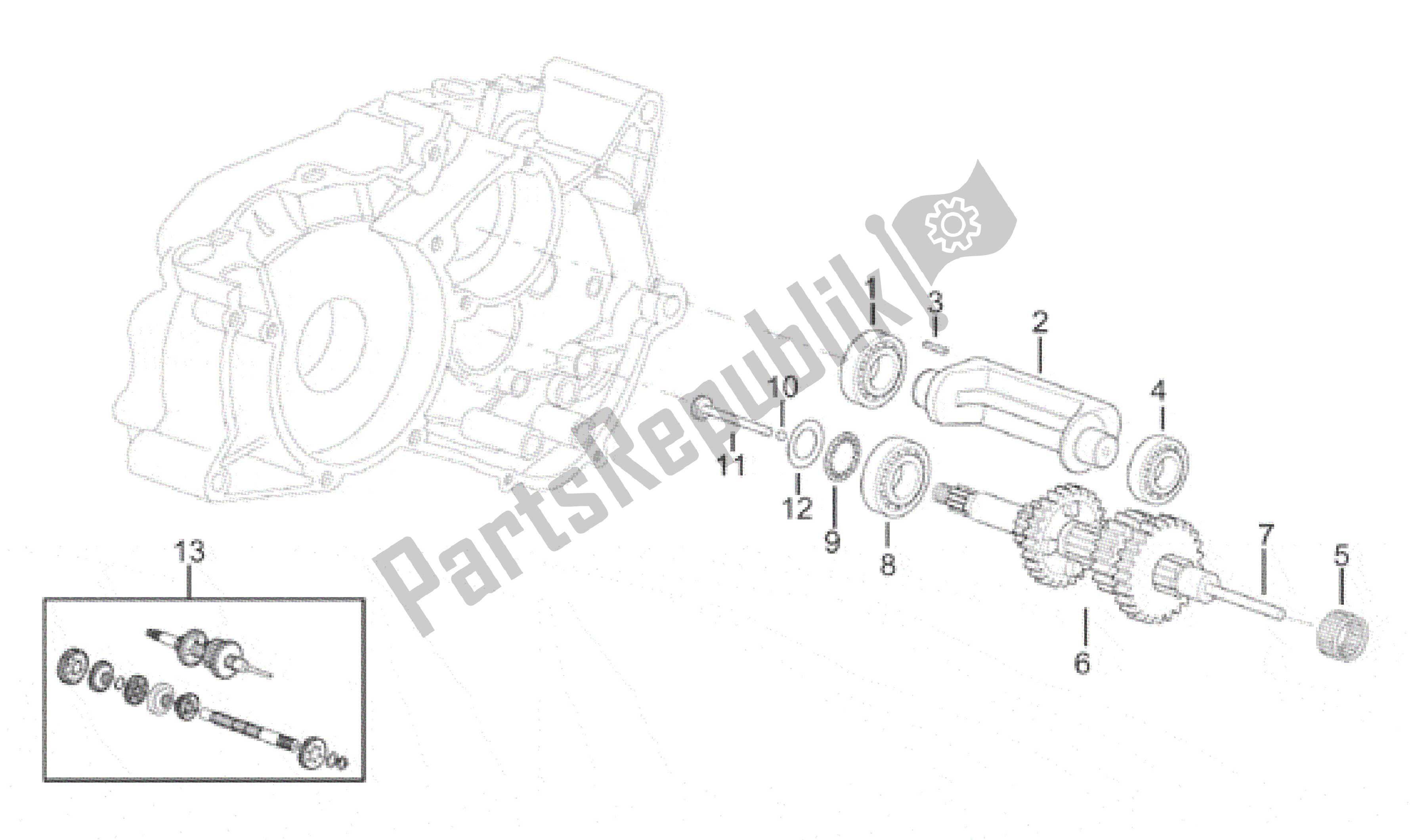 All parts for the Primary Gear Shaft 4 Speed of the Aprilia Minarelli 50 1991 - 1999