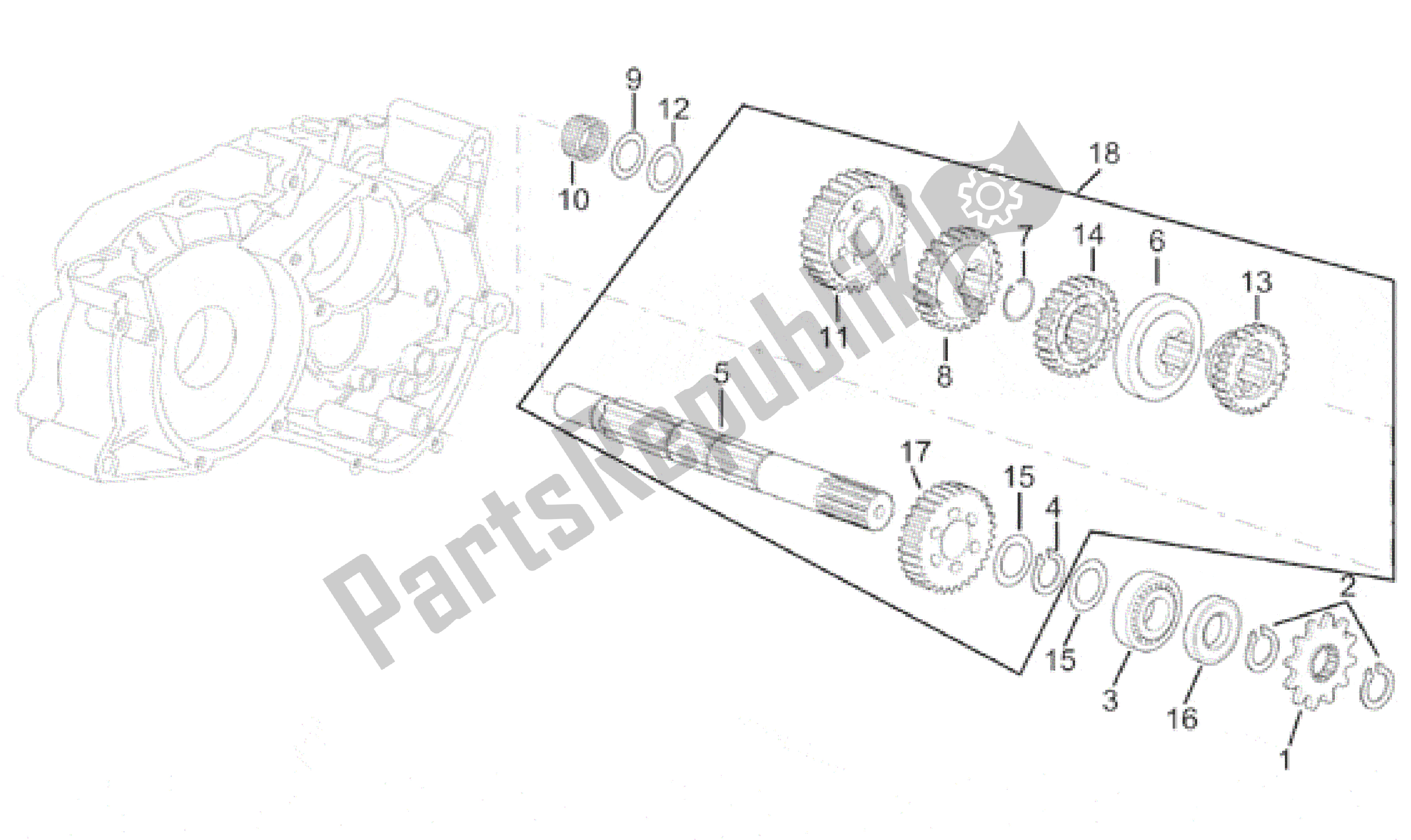 All parts for the Driven Shaft 4 Speed Gearbox of the Aprilia Minarelli 50 1991 - 1999