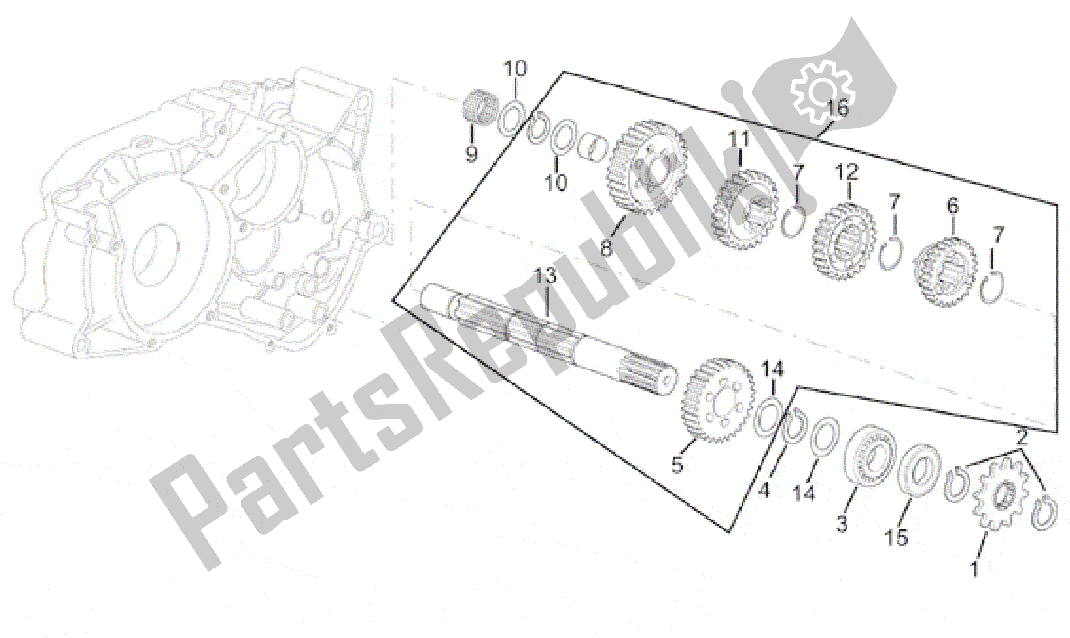 All parts for the Driven Shaft 5 Speed Gearbox of the Aprilia Minarelli 50 1991 - 1999