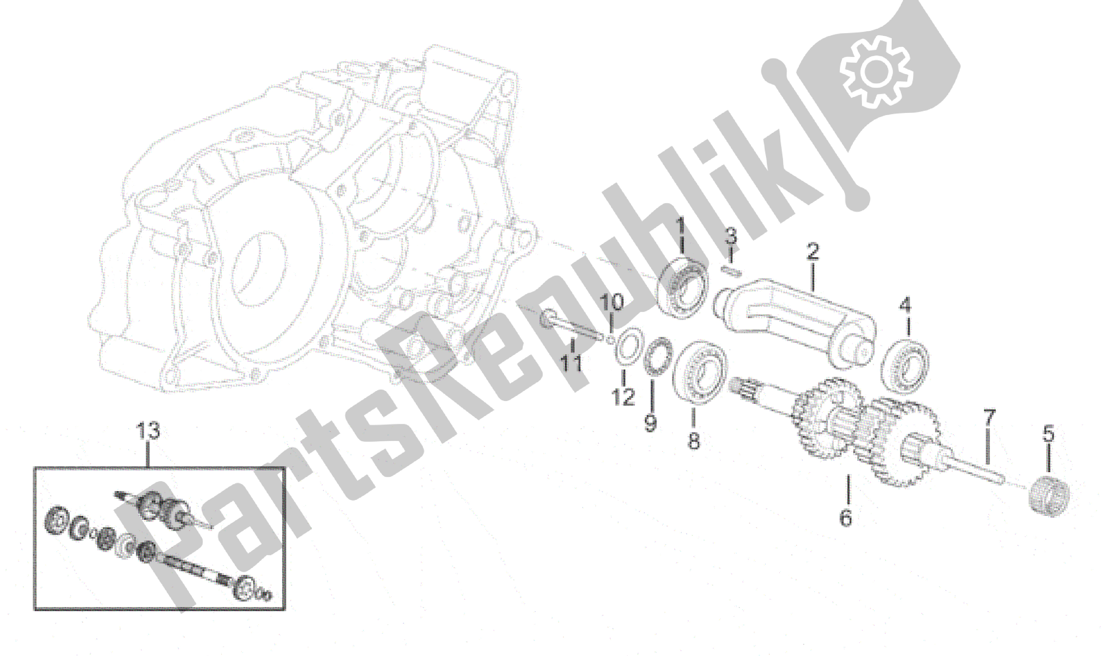 All parts for the Primary Gear Shaft 4 Speed of the Aprilia Minarelli 50 1990 - 1999