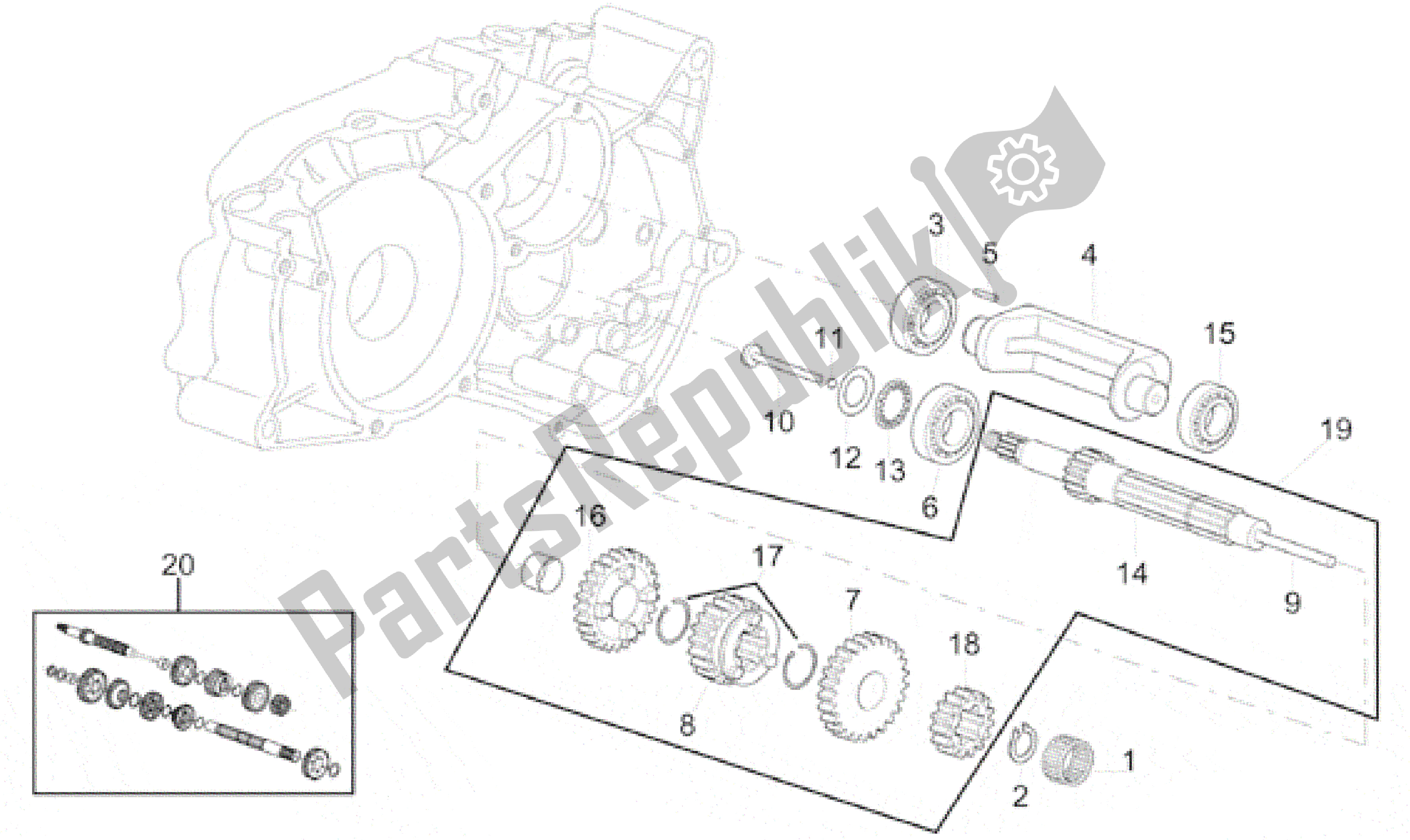 All parts for the Primary Gear Shaft 5 Speed of the Aprilia Minarelli 50 1990 - 1999