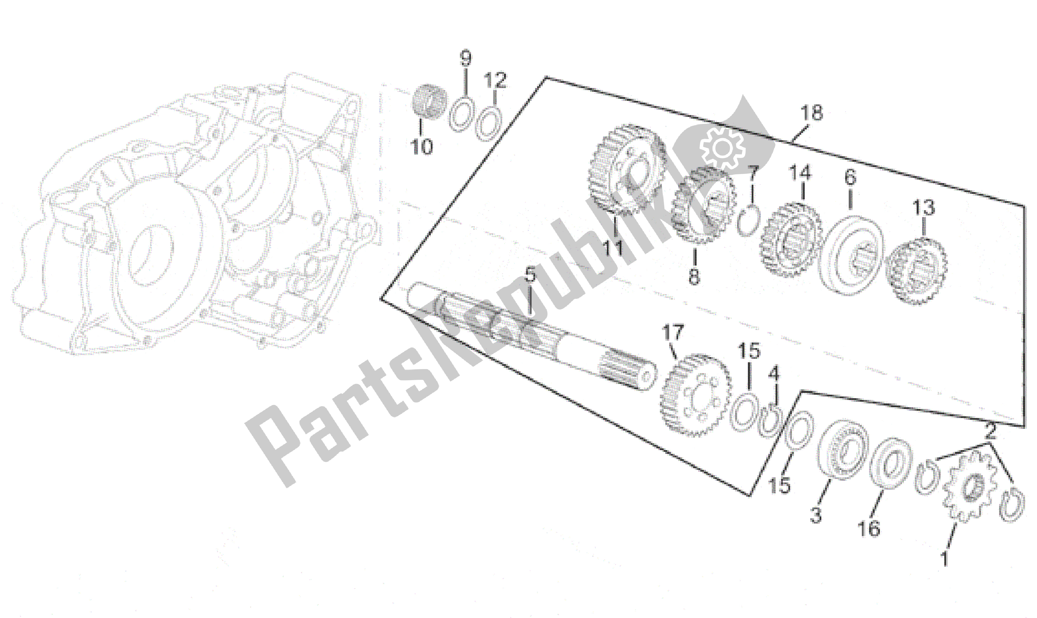 All parts for the Driven Shaft 4 Speed Gearbox of the Aprilia Minarelli 50 1990 - 1999