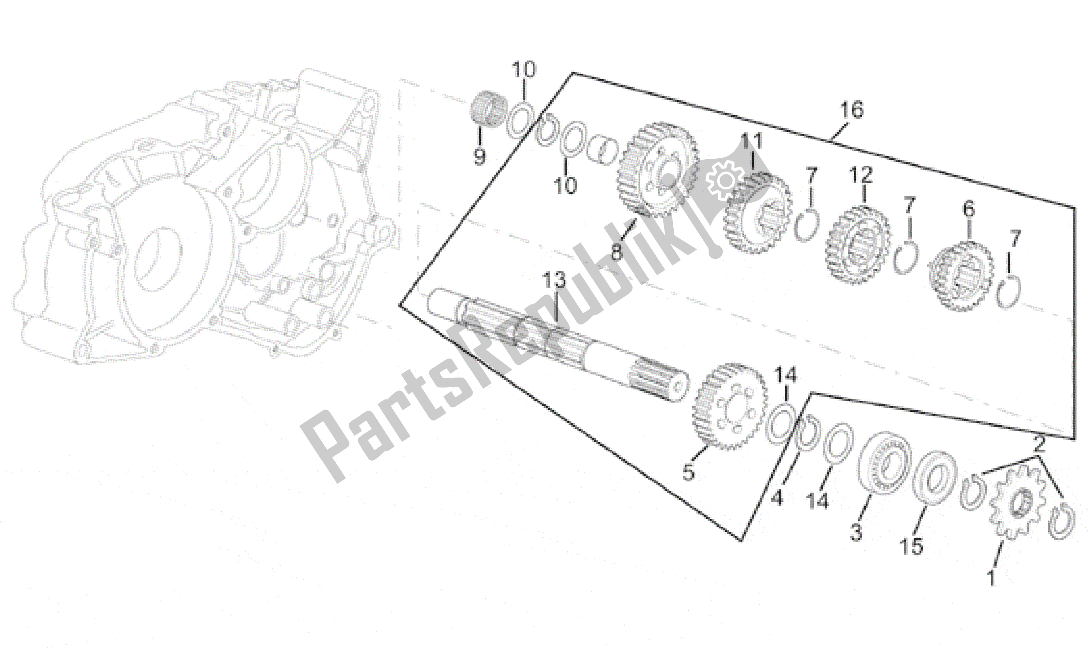 All parts for the Driven Shaft 5 Speed Gearbox of the Aprilia Minarelli 50 1990 - 1999