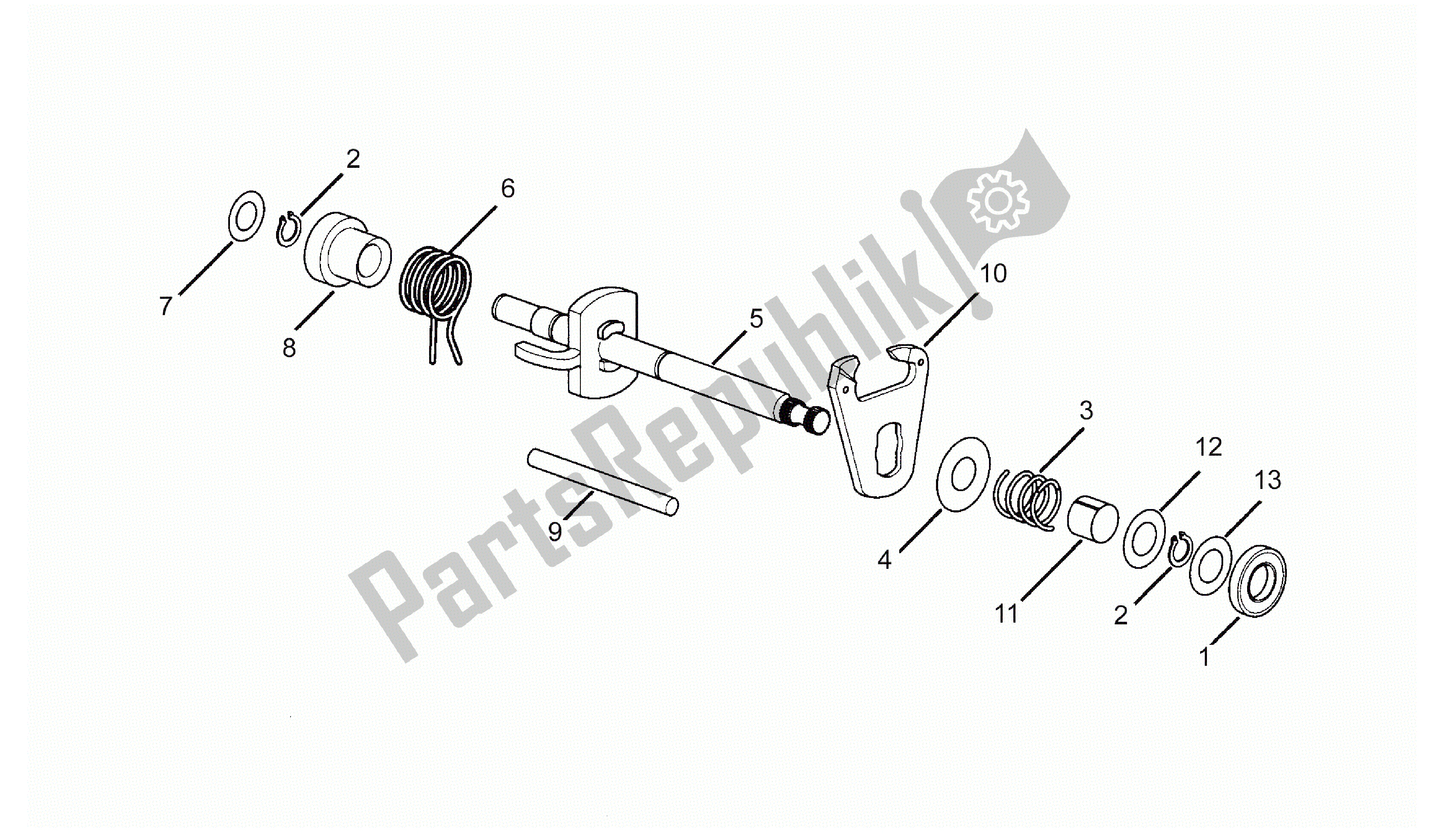 All parts for the Gear Box Selector of the Aprilia Minarelli 50 1990 - 1999