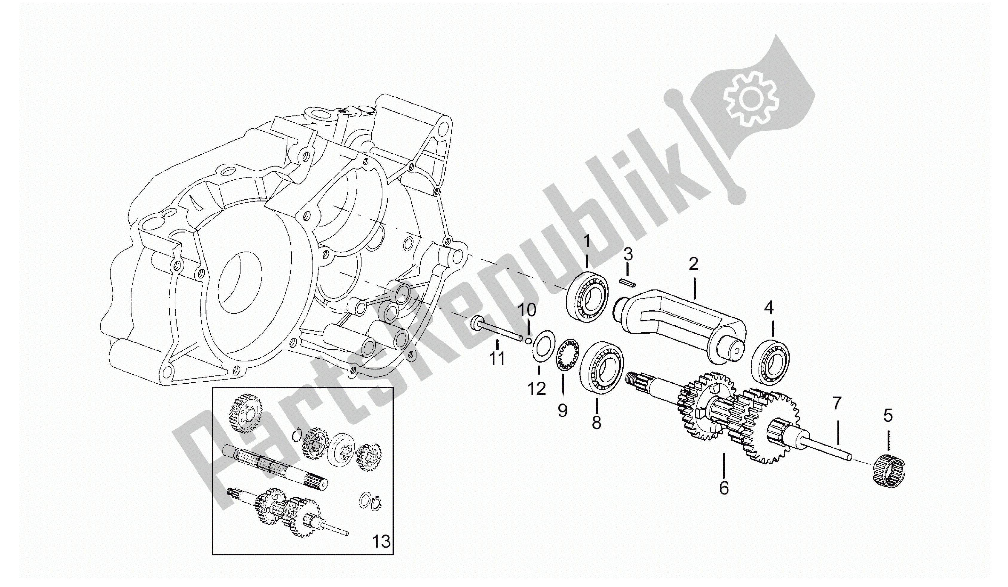 All parts for the Primary Gear Shaft of the Aprilia Minarelli 50 1990 - 1999