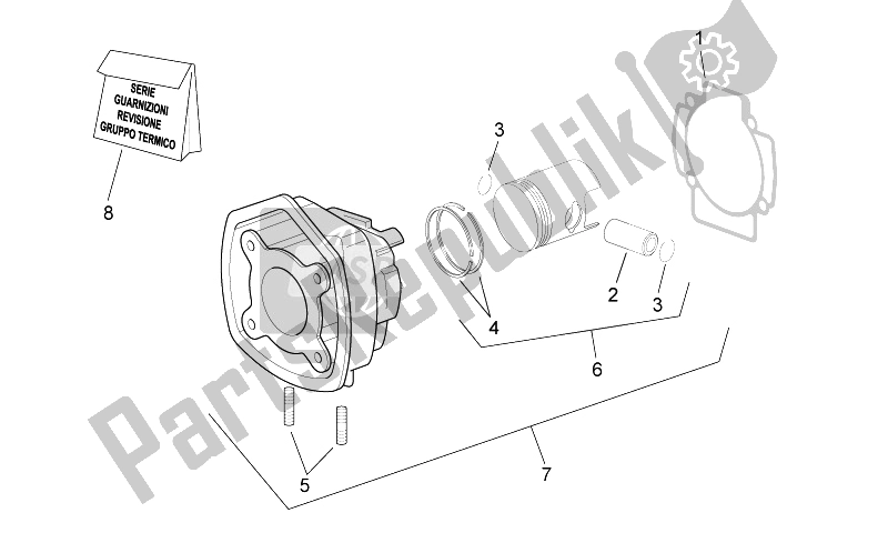 Todas las partes para Cilindro Con Pistón de Aprilia SR 50 Carb MY 2014