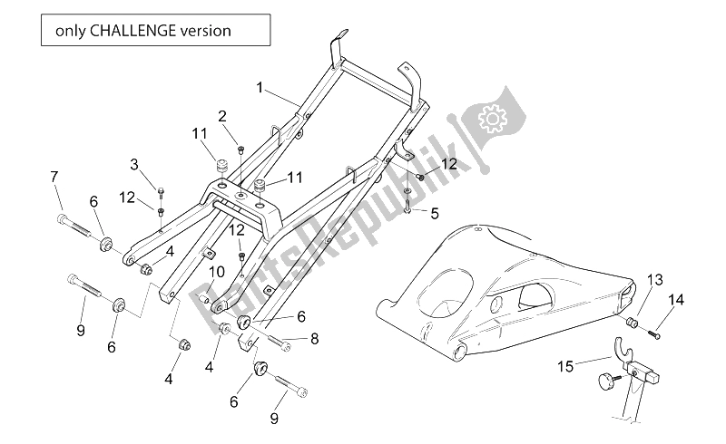 All parts for the Saddel Supp./swing Arm-chall. Vers. Of the Aprilia RS 250 1998
