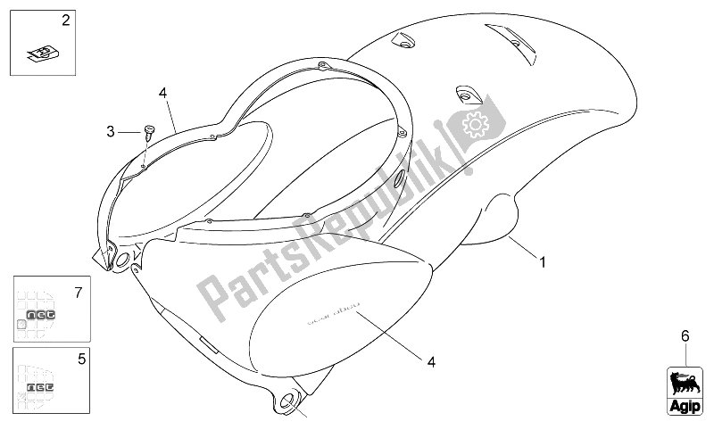 All parts for the Rear Body I - Rear Fairing of the Aprilia Scarabeo 50 2T E2 NET 2009