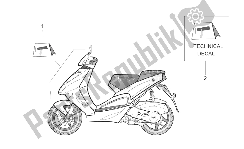 All parts for the Decal Set I of the Aprilia SR 125 150 1999