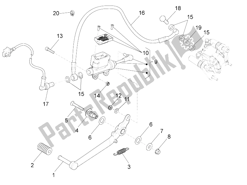 All parts for the Rear Master Cylinder of the Aprilia RS4 125 4T 2011