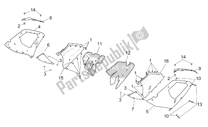 Todas las partes para Cuerpo Central - Carenados Superiores de Aprilia RSV Mille 1000 2003