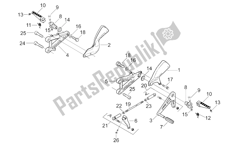All parts for the Front Footrests of the Aprilia RS 250 1998