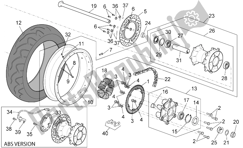 All parts for the Rear Wheel of the Aprilia ETV 1000 Capo Nord 2004