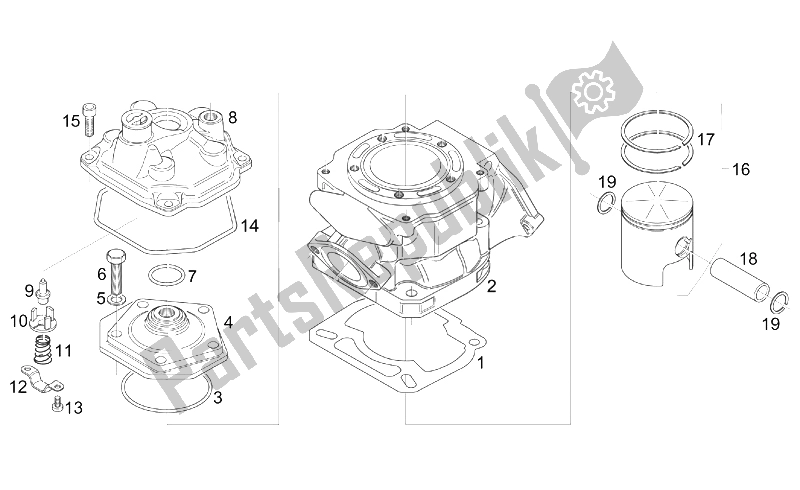 All parts for the Cylinder - Head - Piston of the Aprilia RS 125 Tuono 2003