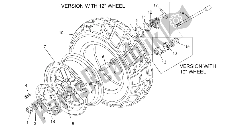 All parts for the Front Wheel of the Aprilia Rally 50 H2O 1996