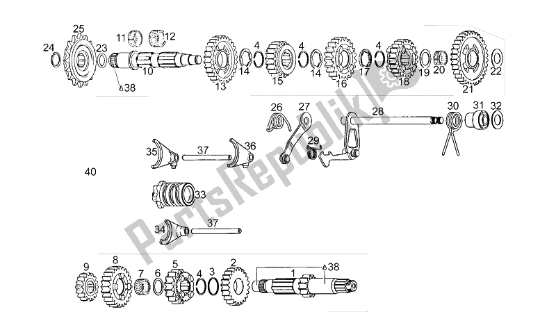 Tutte le parti per il Cambio T del Aprilia Pegaso 650 1992