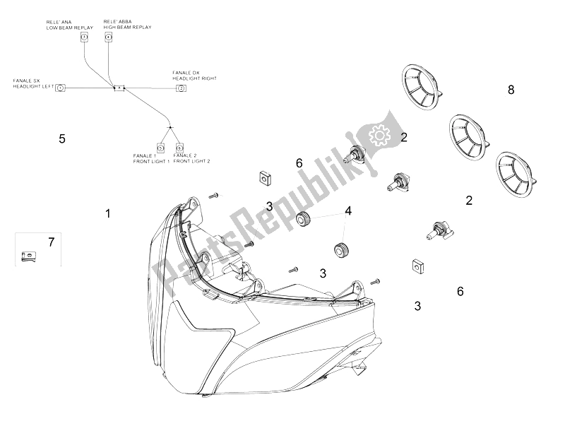 Tutte le parti per il Faro del Aprilia Tuono V4 1100 Factory 2015