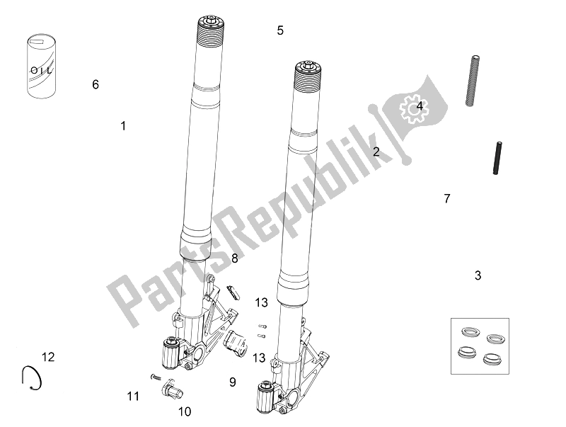 Alle Teile für das Vordergabel Ohlins des Aprilia RSV4 Racing Factory L E 1000 2015