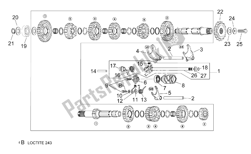 All parts for the Gear Box Selector of the Aprilia RSV Mille 1000 2003