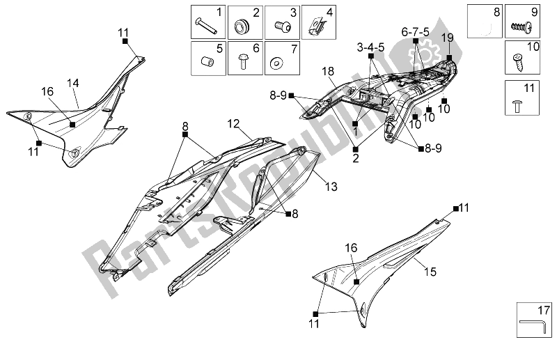Tutte le parti per il Corpo Posteriore I del Aprilia Tuono V4 1100 RR USA CND 2016