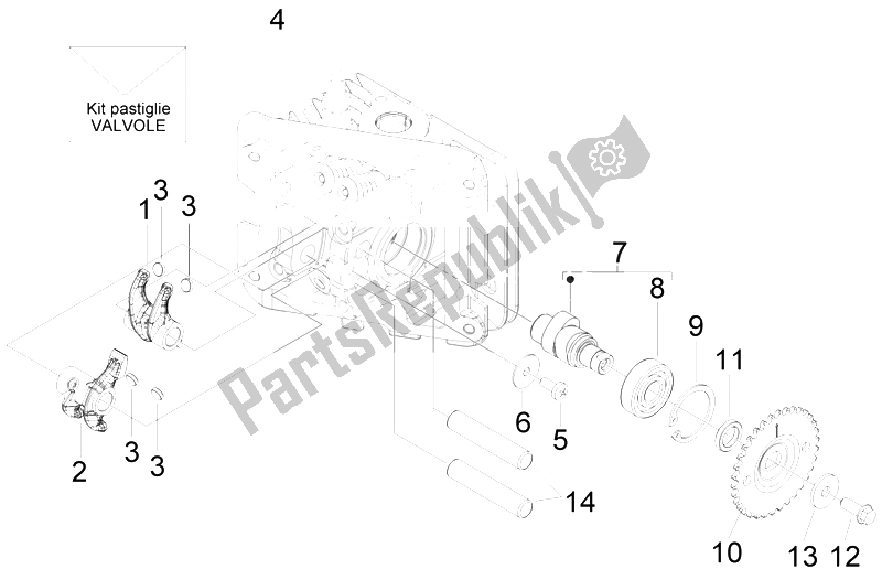 Tutte le parti per il Controllo Della Valvola del Aprilia Scarabeo 50 4T 4V E2 2010