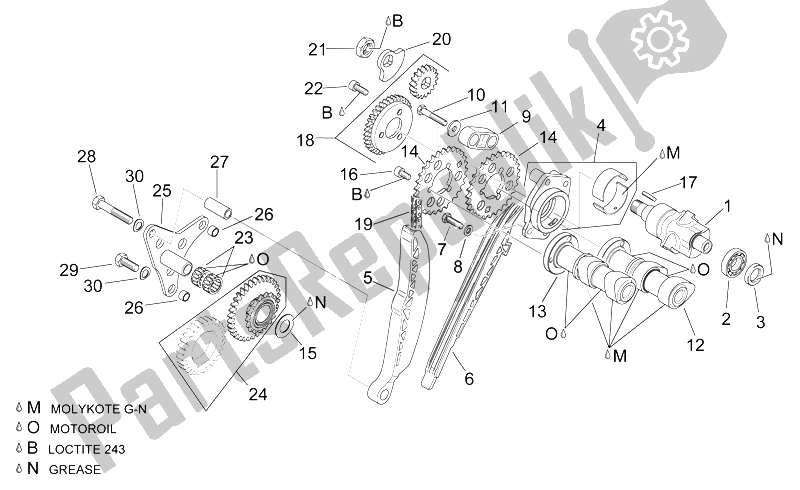 All parts for the Rear Cylinder Timing System of the Aprilia RSV Mille 1000 1998