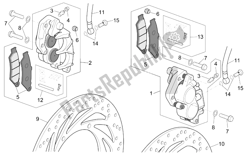 All parts for the Front Brake Caliper of the Aprilia ETV 1000 Capo Nord 2004