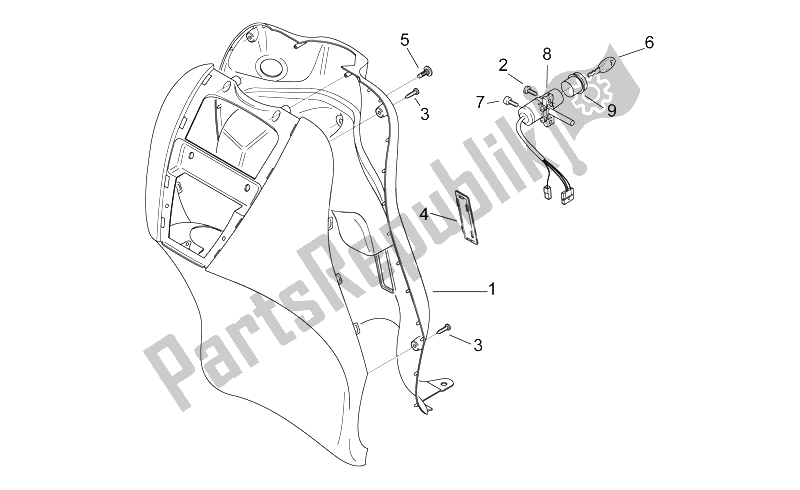 All parts for the Front Body V - Internal Shield of the Aprilia Scarabeo 50 2T ENG Minarelli 1998