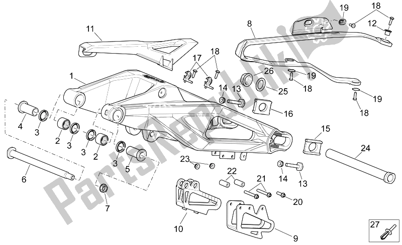 All parts for the Swing Arm of the Aprilia RXV SXV 450 550 VDB Merriman 2008