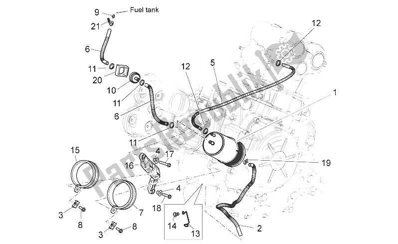 All parts for the Fuel Vapour Recover System of the Aprilia Shiver 750 USA 2015