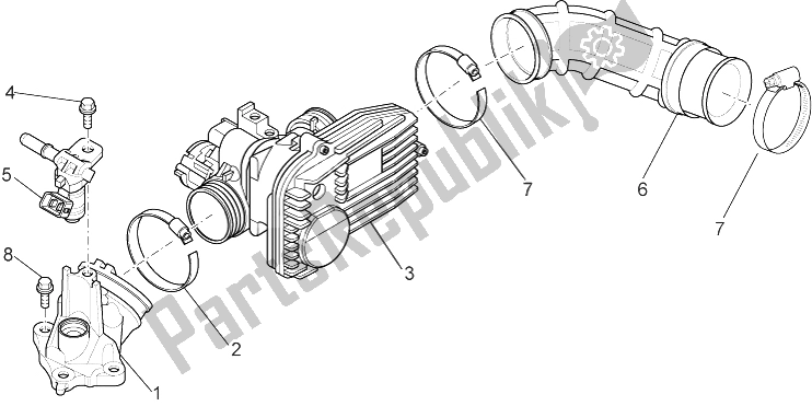 All parts for the Throttle Body of the Aprilia Sport City Cube 250 300 IE E3 2008