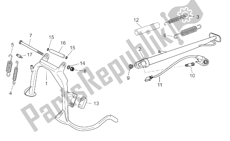 Tutte le parti per il Cavalletto Centrale del Aprilia Atlantic 125 200 250 2003