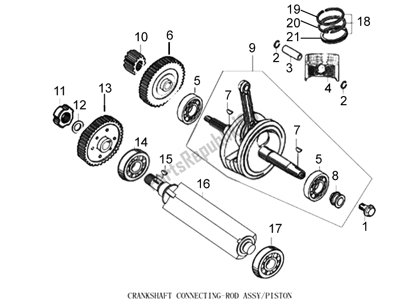 All parts for the Crankshaft Connecting-rod Assy/piston of the Aprilia ETX 150 2014