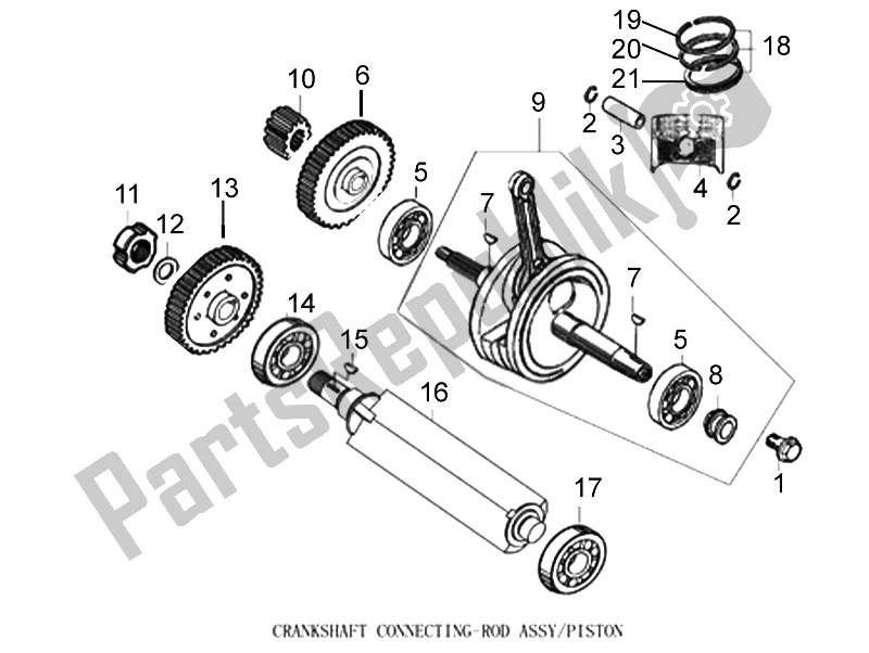 All parts for the Crankshaft Connecting-rod Assy/piston of the Aprilia ETX 150 2014