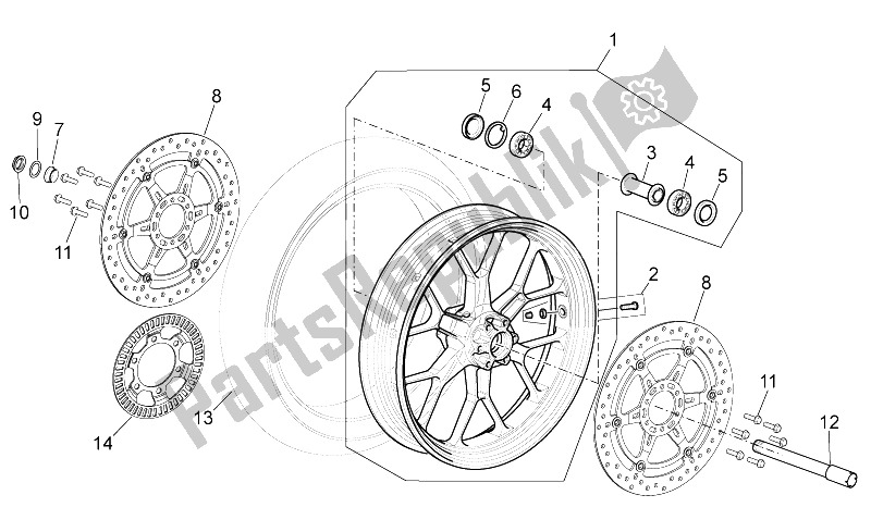 All parts for the Front Wheel of the Aprilia NA 850 Mana 2007