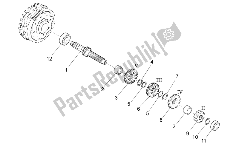 All parts for the Primary Gear Shaft of the Aprilia RXV SXV 450 550 2006