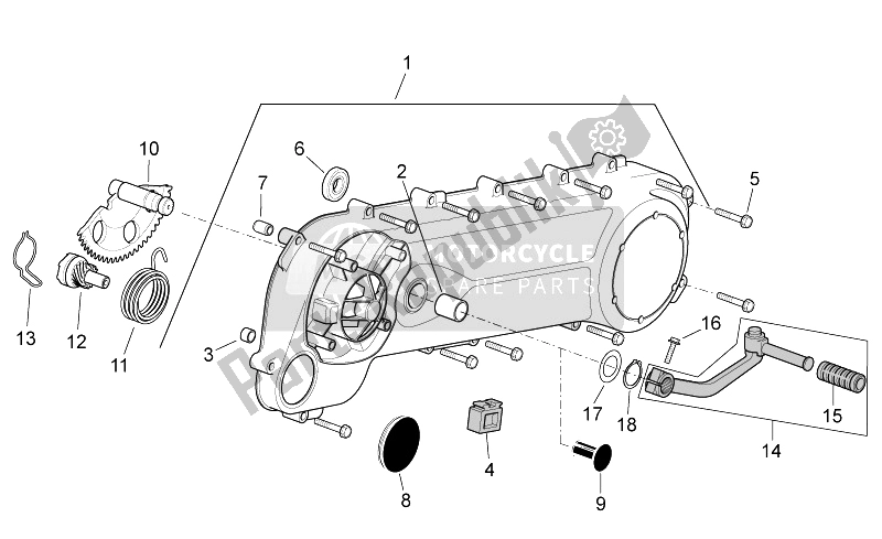 All parts for the Transmission Cover of the Aprilia SR 50 Carb MY 2014