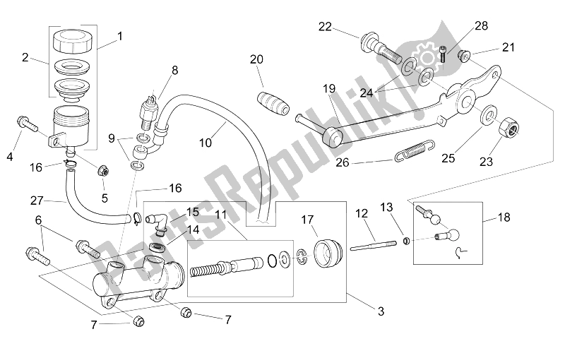 All parts for the Rear Master Cylinder of the Aprilia RS 50 1999