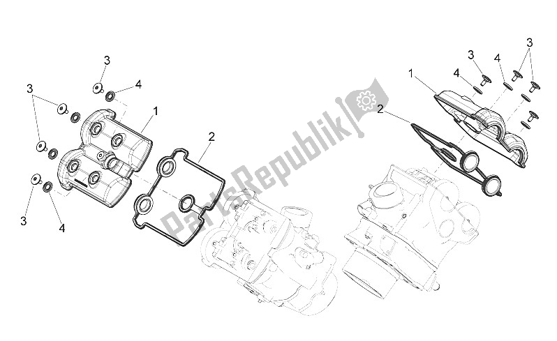 All parts for the Valves Cover of the Aprilia Shiver 750 USA 2015