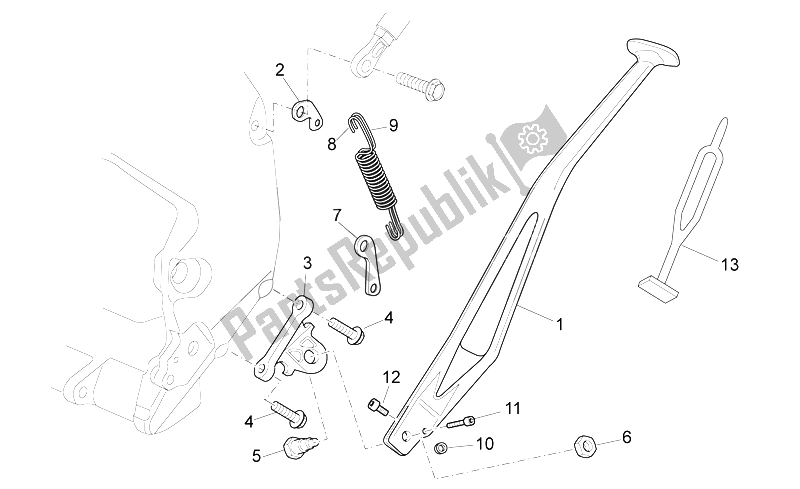 All parts for the Central Stand of the Aprilia RXV SXV 450 550 2006