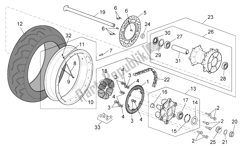 All parts for the Rear Wheel of the Aprilia ETV 1000 Capo Nord 2001