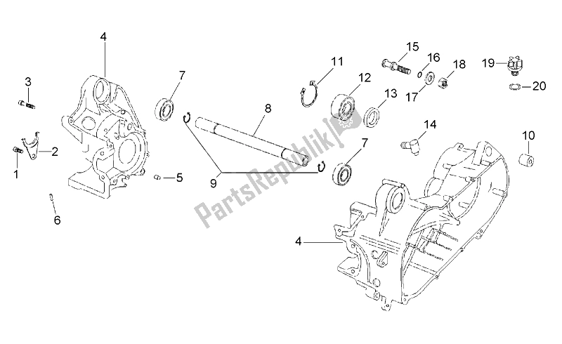 Todas as partes de Conjunto De Cárter Central do Aprilia Scarabeo 50 2T ENG Minarelli 1993